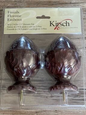 RARE VTG NEW Pair of Kirsch Mahogany Oak Leaf Finials Fits 1 3/8 Diameter Pole